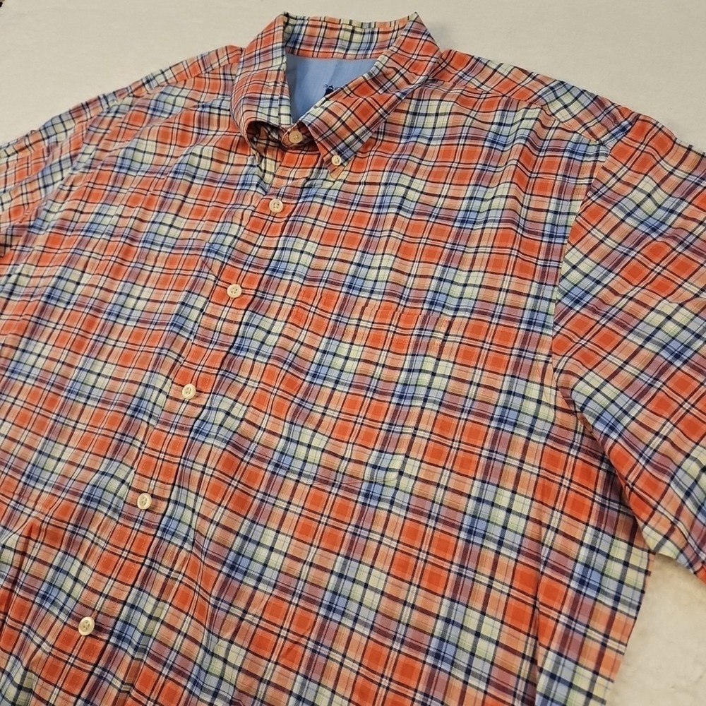 Izod Men's Seaside Poplin Sun Faded Red/Blue/Green Plaid S/S Button Shirt Sz 2XL